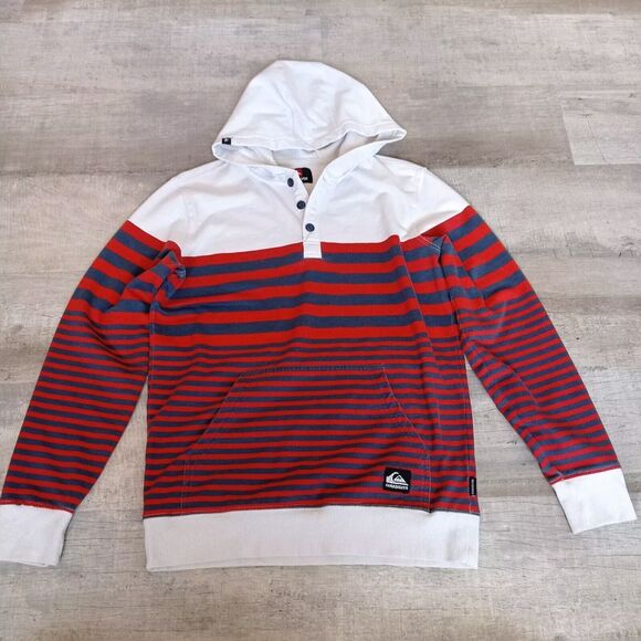 Quicksilver Men's S Hoodie Stripe Pull Over 1/4 Button Up Sweatshirt - Picture 1 of 6
